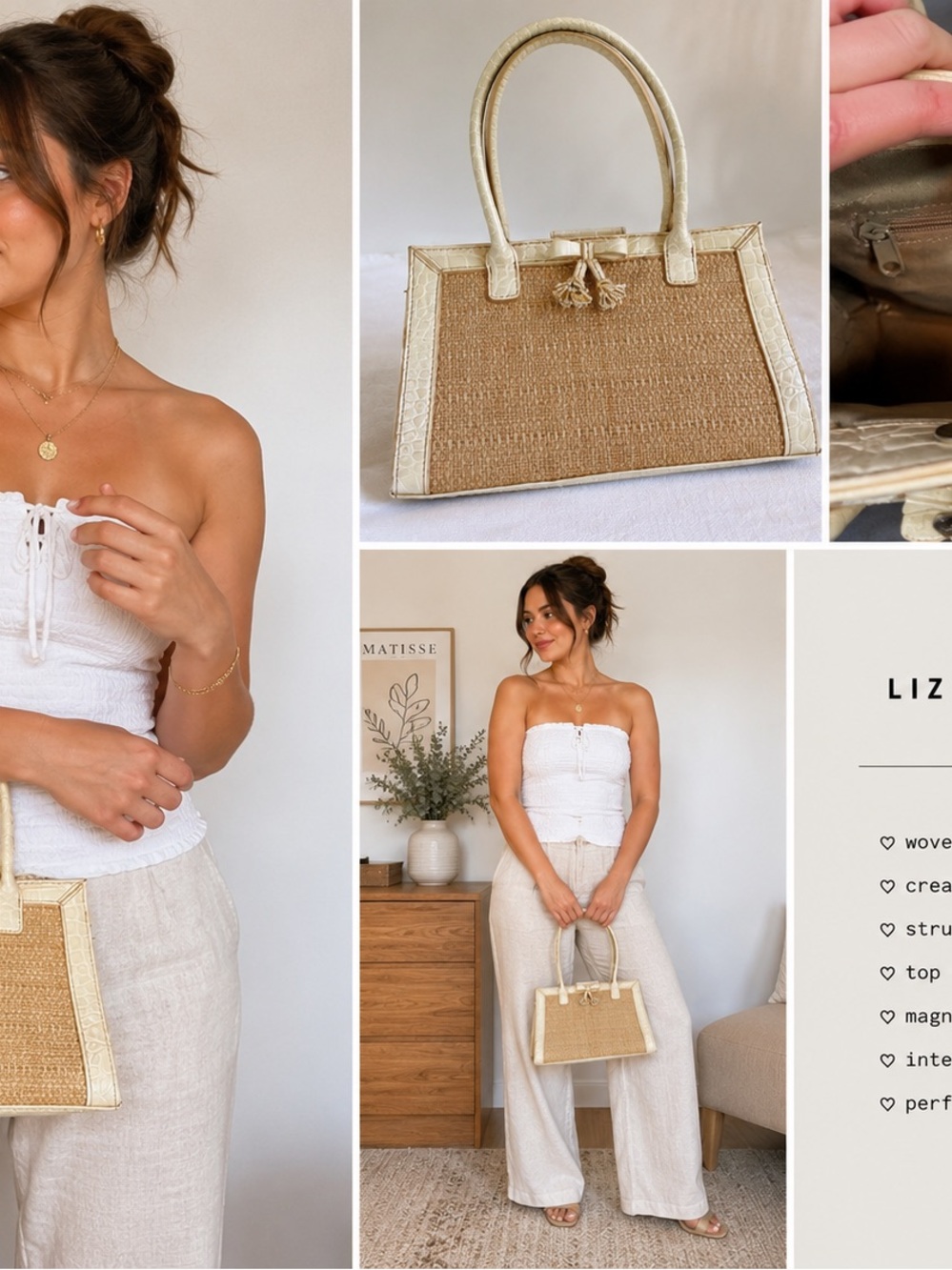 Liz Claiborne Woven Straw Tote with Cream Trim